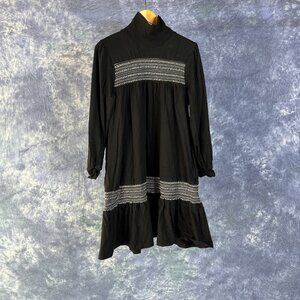 Batsheva Black Long Sleeve Embroidered Dress